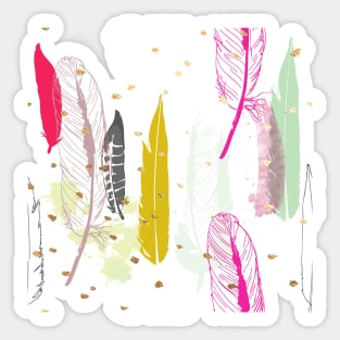 Feathers Pink, Yellow, Grey and Gold Specks Sticker